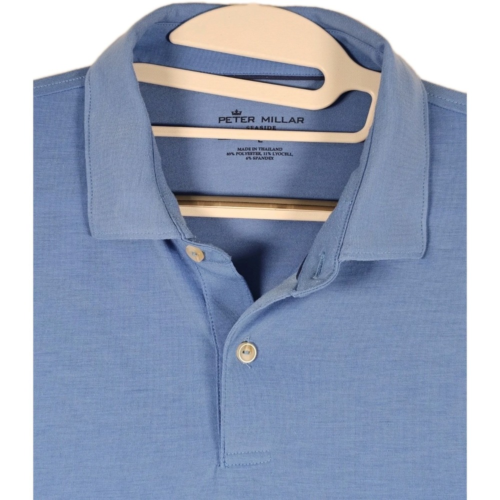 Peter Millar Seaside Wash Polo Mens Large Blue Embroidered Golf Performance
